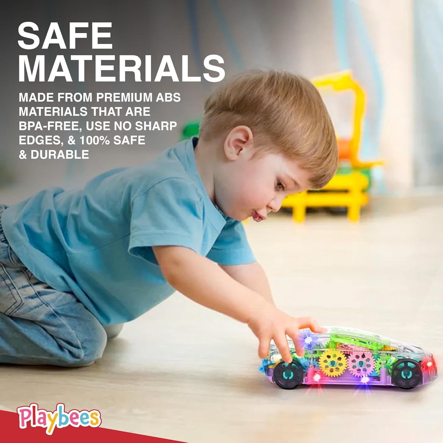 Reassures parents that the toy is made from safe, child-friendly materials with no harmful chemicals or sharp edges, emphasizing durability and safety for kids.
