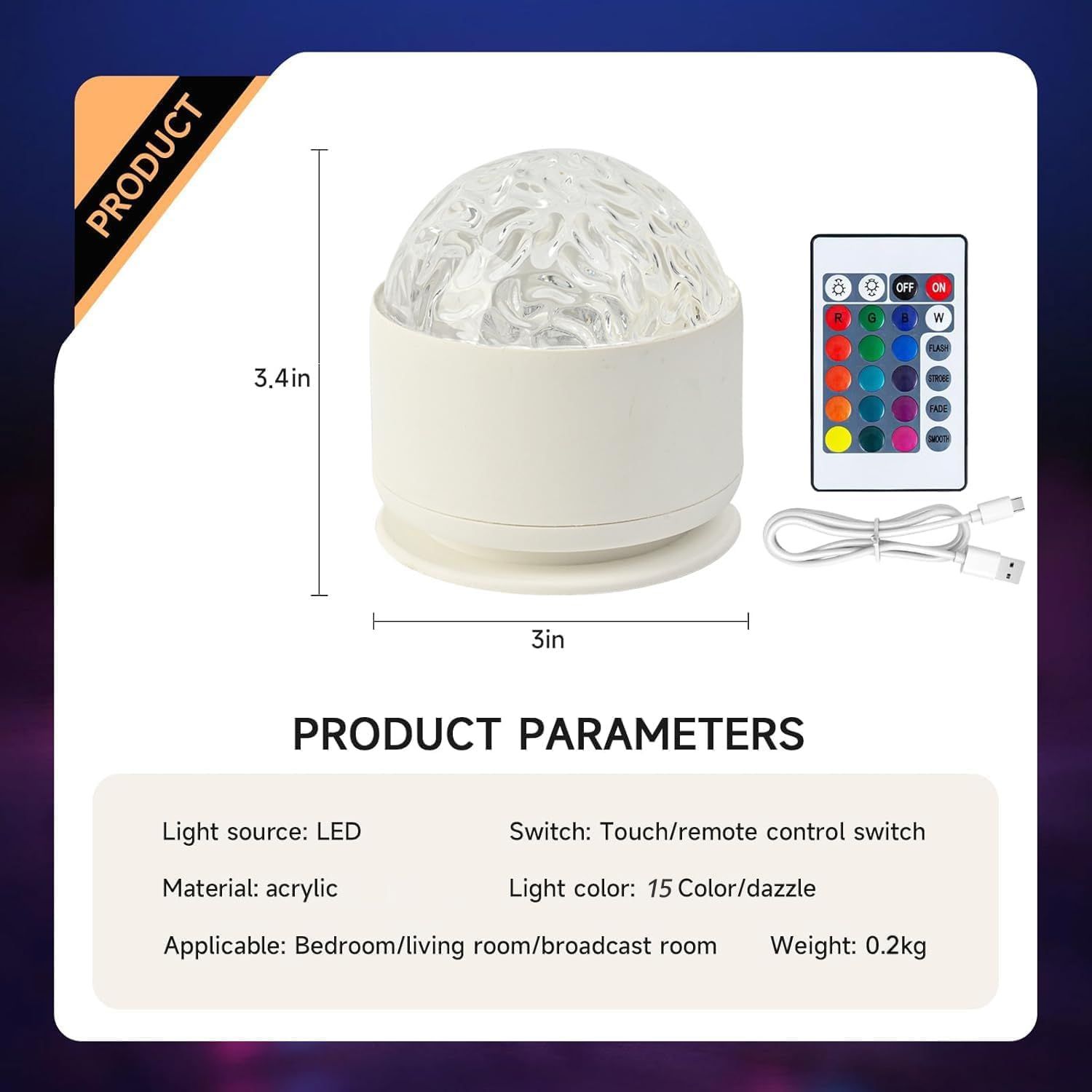 Communicates the exact size of the LED light product using dimensional measurements to help shoppers understand how large the product is. Showcases multiple product specifications and features in a…