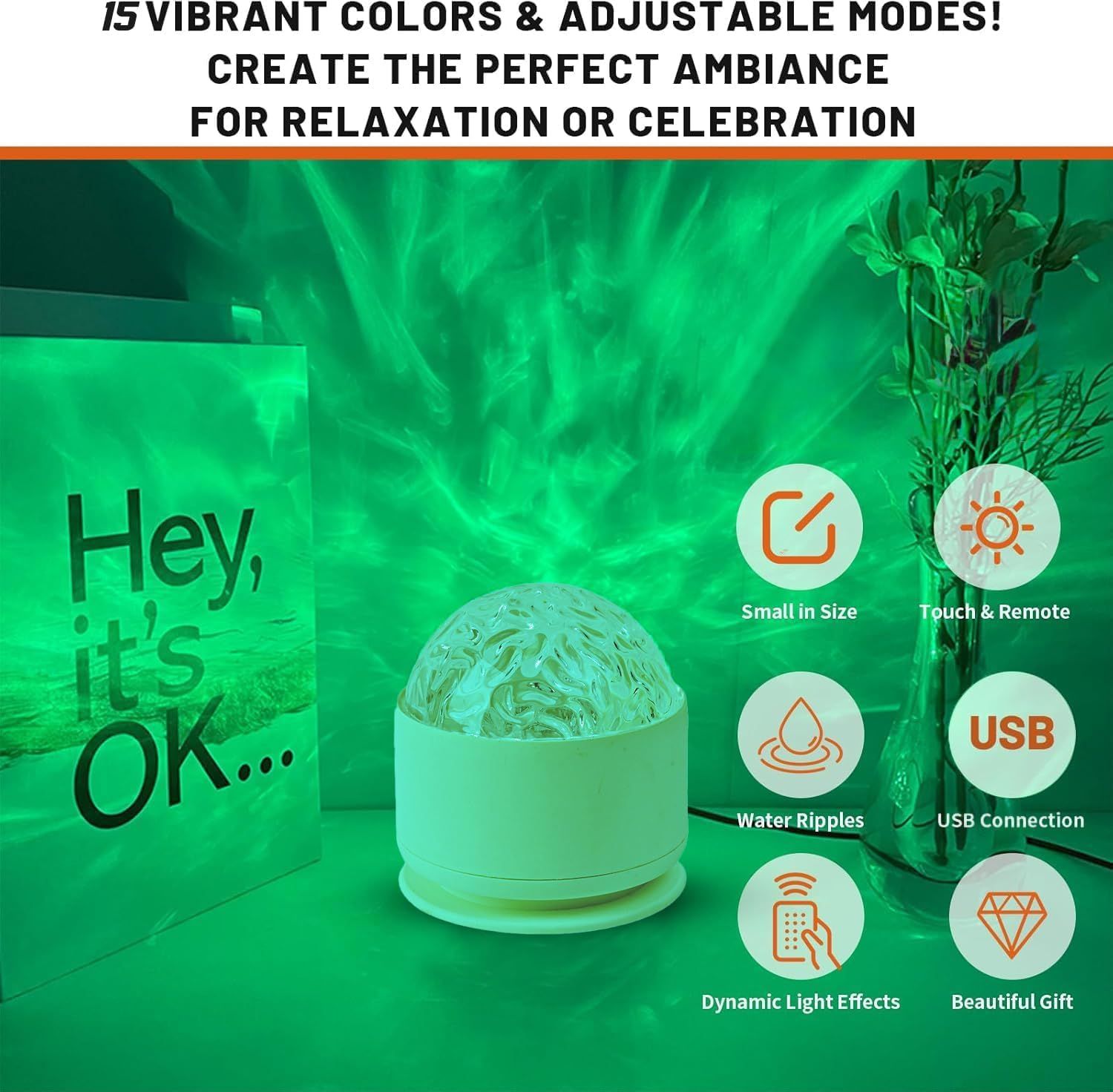 Showcases multiple features of this ambient lighting product to demonstrate its versatility, ease of use, and value as a relaxation or celebration device.