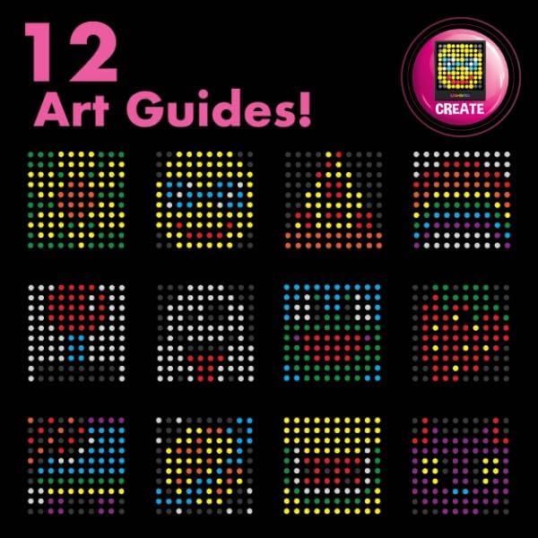 Shows the customer that the product includes 12 different art guide templates to help them create various pixel art designs.