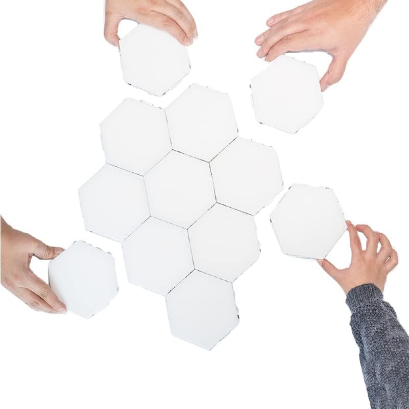 Demonstrates that the product features a modular, customizable design where individual hexagonal panels can be arranged and rearranged by hand to create different configurations.