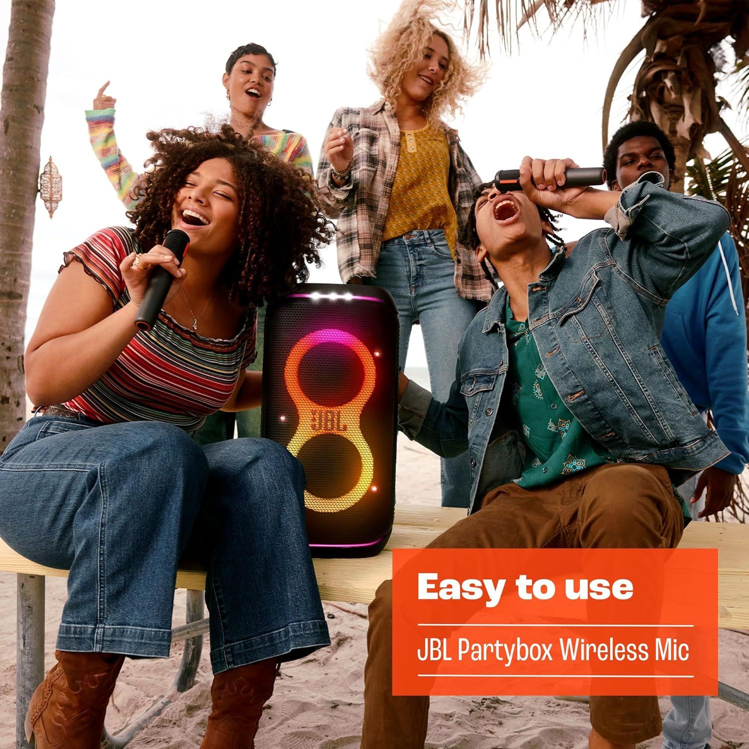 Communicates that the JBL Partybox Wireless Mic is simple and user-friendly, reassuring shoppers that they can enjoy karaoke or group entertainment without complicated setup.