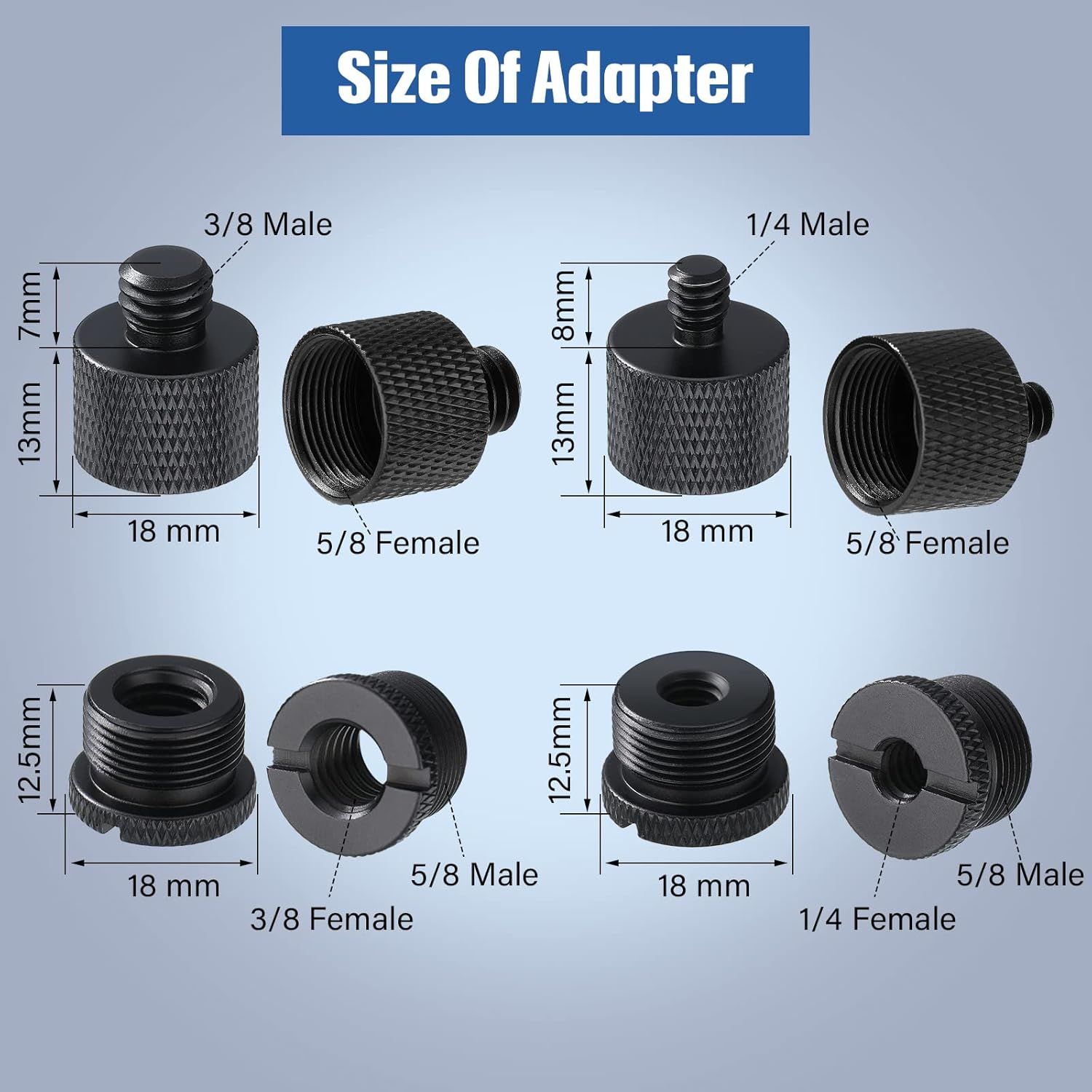 Provides exact measurements and thread specifications for multiple adapter variants to help shoppers understand the physical size and compatibility of each adapter option. Helps shoppers identify…