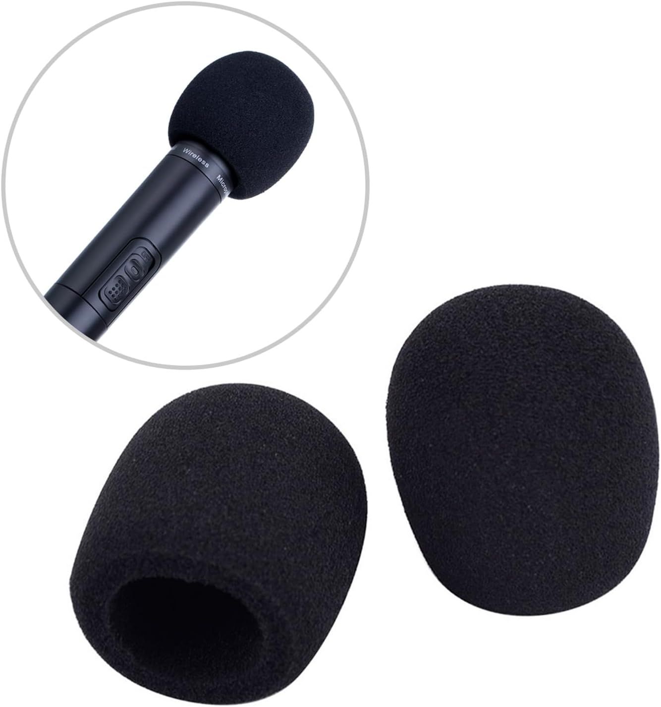 Shows the customer what accessories are included with the purchase, specifically foam windscreen covers for the microphone.