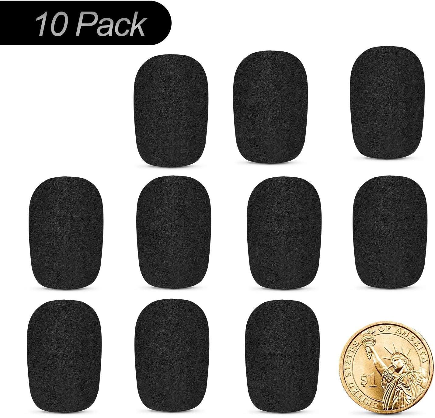 Shows the customer they will receive 10 microphone foam covers in their purchase, with a coin for scale reference. Provides a visual scale reference using a US dollar coin to help shoppers…