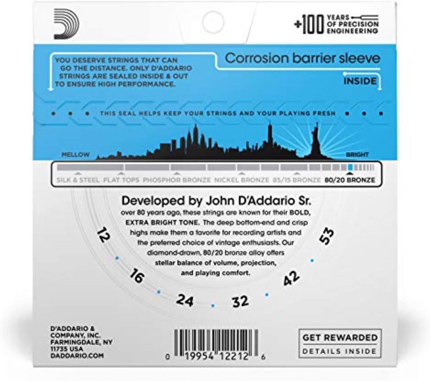 Communicates multiple selling points of the guitar strings including the corrosion protection technology, tonal characteristics from mellow to bright, and the brand heritage to help shoppers…