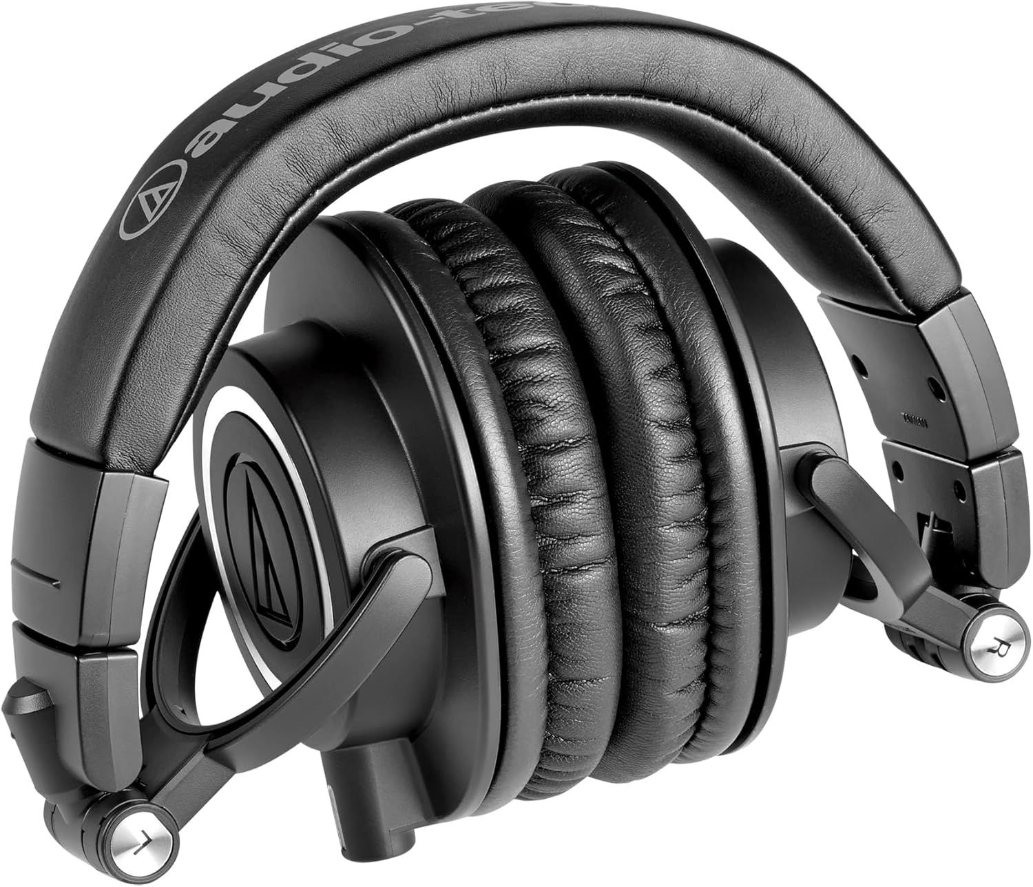 Shows the headphones in a folded, compact state to demonstrate portability and storage convenience for shoppers.