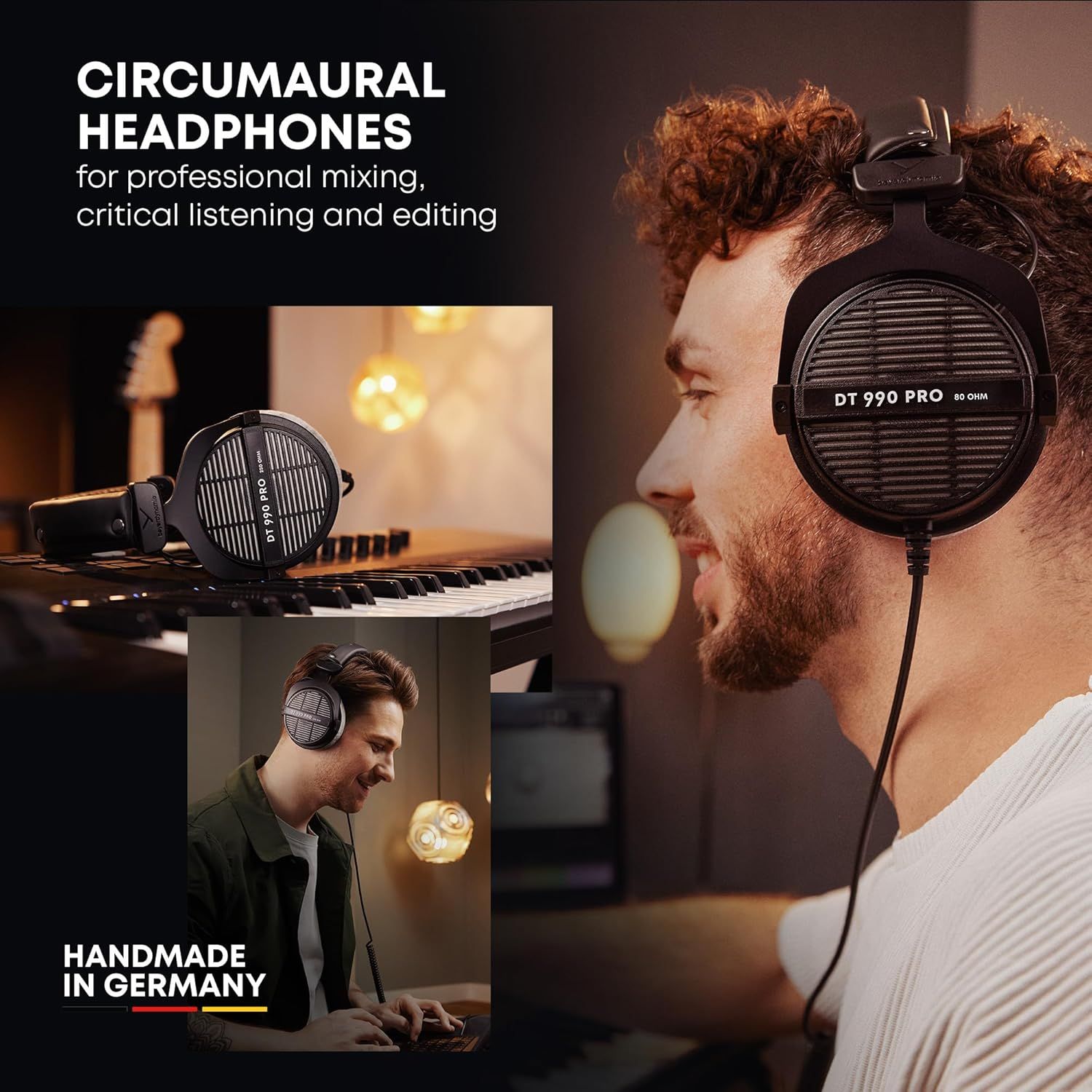 Demonstrates the versatility of the circumaural headphones across multiple professional audio use cases including mixing, listening, and editing to show shoppers the product works in various studio…