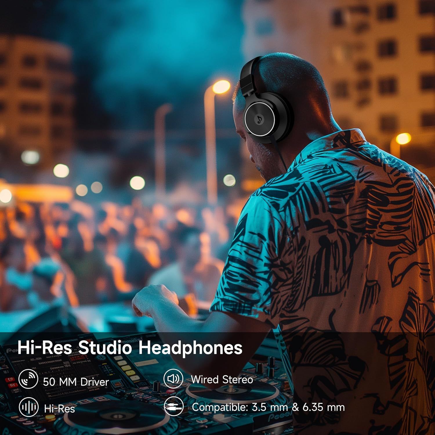 Showcases multiple technical features and benefits of the headphones to communicate professional audio quality and versatile connectivity options to shoppers.
