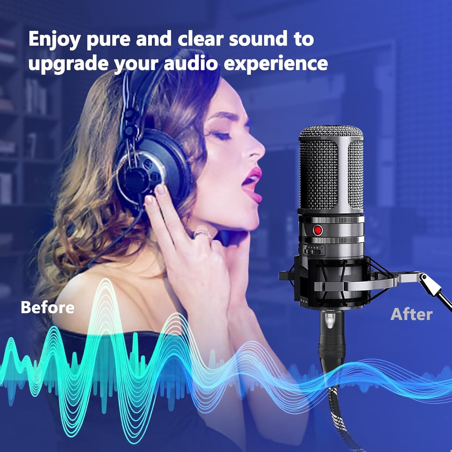 Demonstrates the transformation in audio quality from using the microphone, showing clearer and purer sound waves after upgrading to this product.