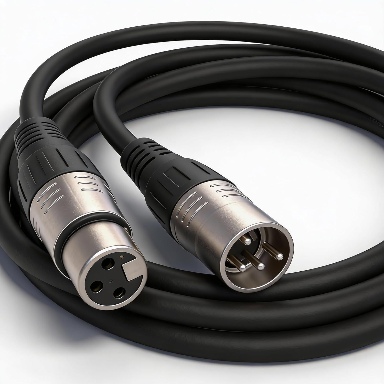 Shows the audio cable product in a clean, professional setting to help shoppers visualize the physical appearance and build quality of the XLR connectors and cable.