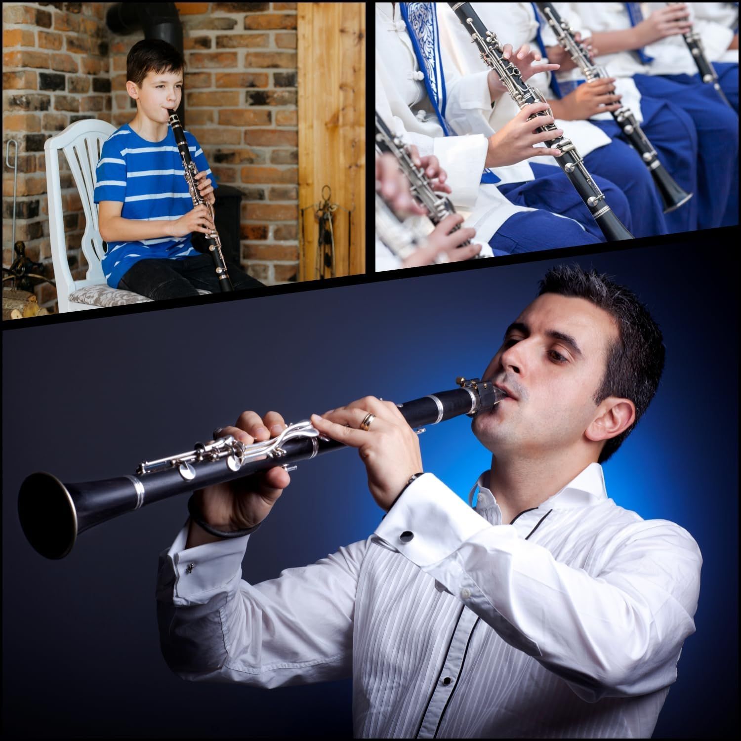 Demonstrates the versatility of the clarinet by showing it being used across different contexts: youth practice, ensemble performance, and professional solo playing.