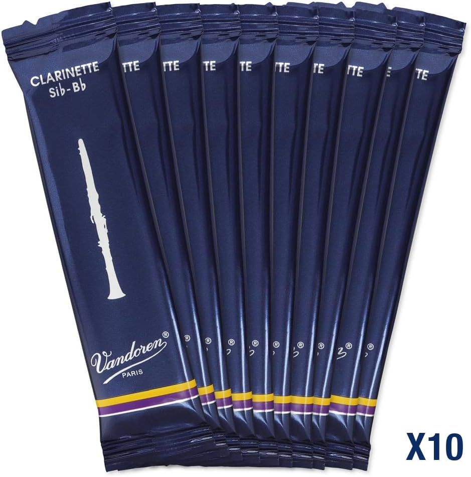 Shows the customer they will receive 10 individual Vandoren clarinet reed packages in this purchase, clarifying the quantity included.