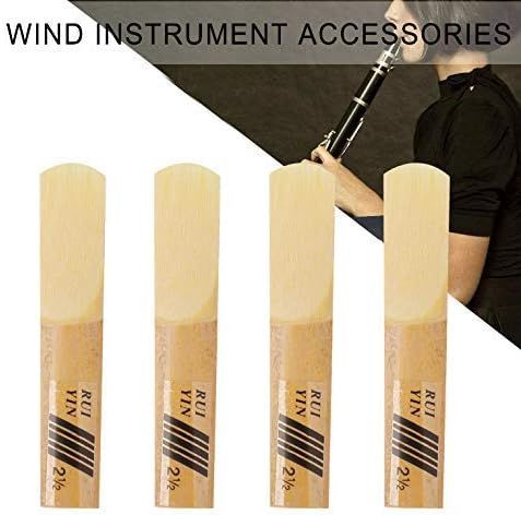 Demonstrates that the product is designed for use with wind instruments, specifically showing clarinet reeds and their application context.