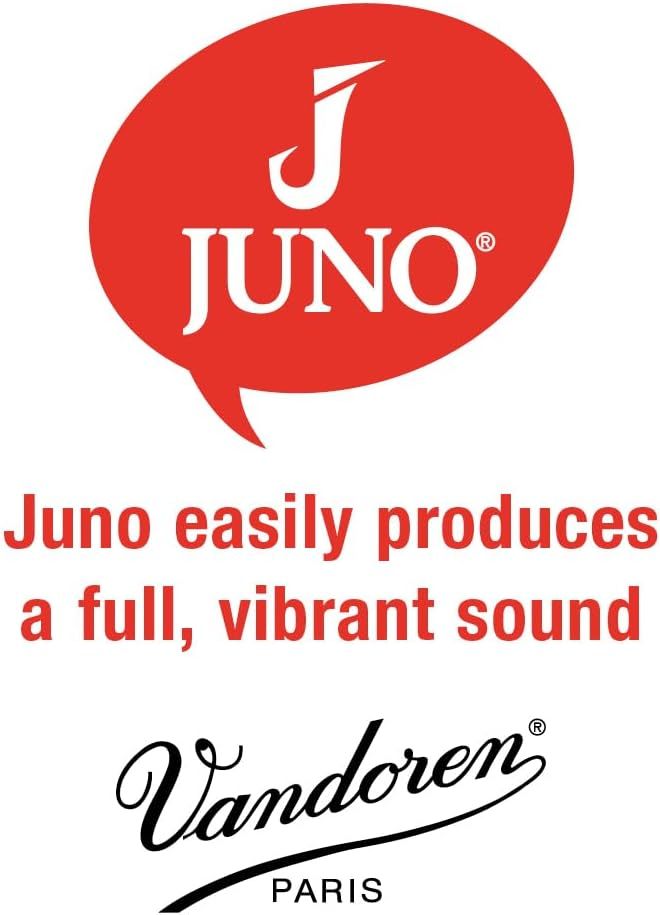 Emphasizes the Juno brand by Vandoren and communicates the key benefit of producing a full, vibrant sound to build trust and brand recognition.