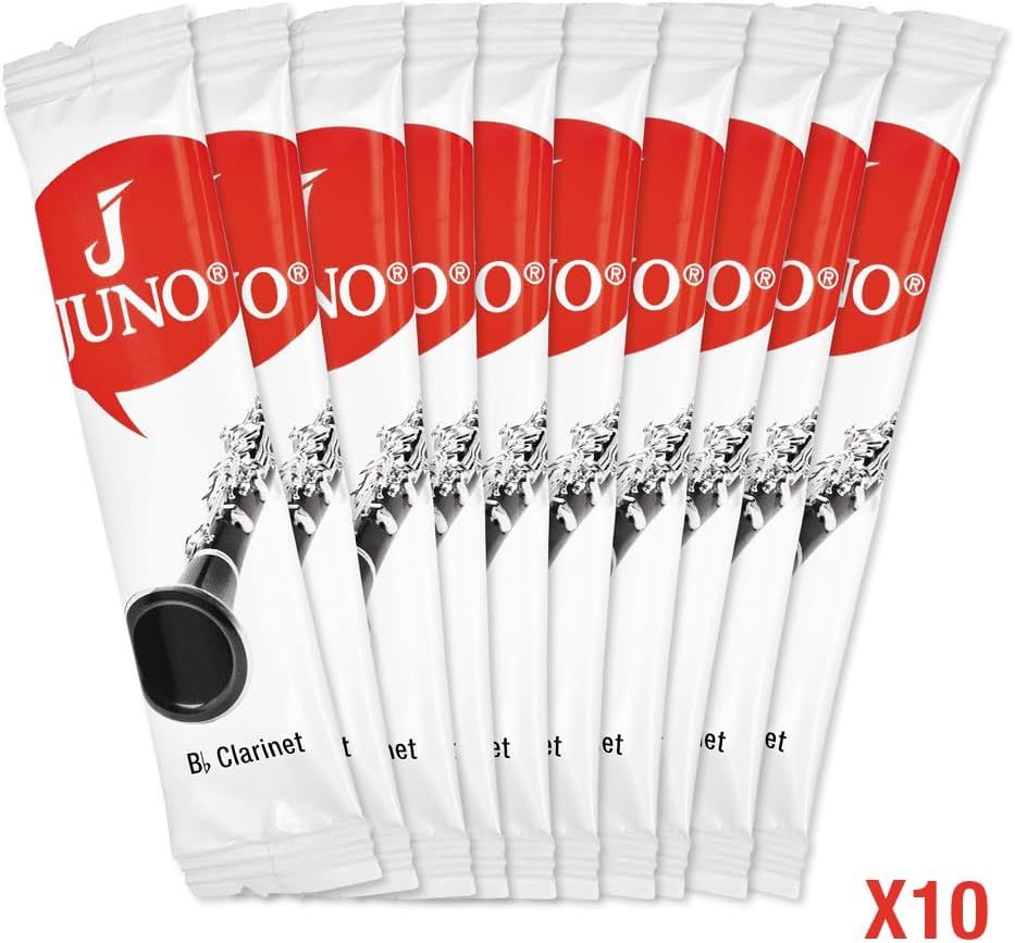Shows the customer they will receive 10 individual Juno clarinet reeds in this purchase, clearly communicating the quantity included in the package.