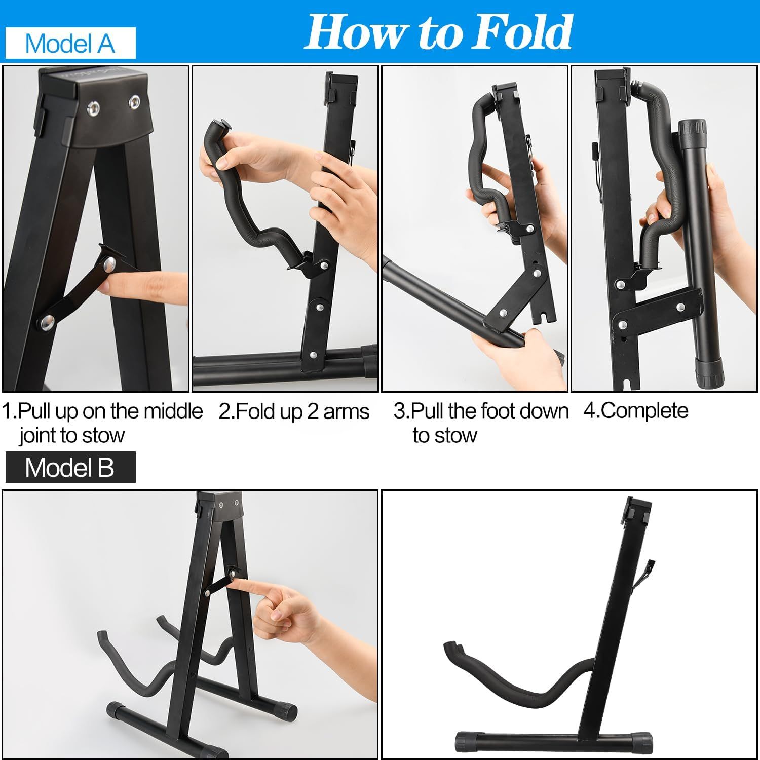 Provides step-by-step visual instructions on how to fold and stow the product for easy storage and portability.