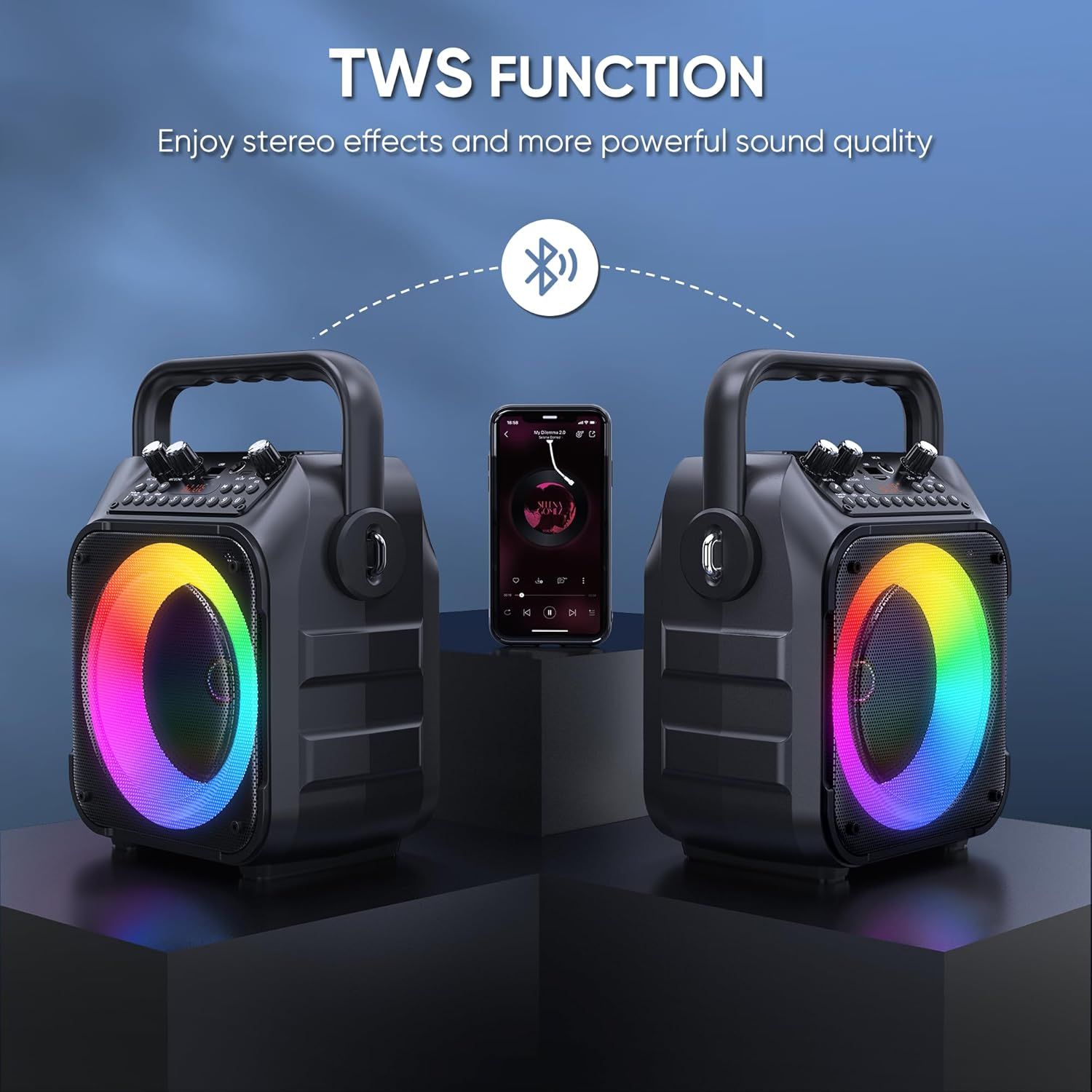 Communicates that the product supports TWS (True Wireless Stereo) functionality, allowing two speakers to pair via Bluetooth for enhanced stereo sound quality.