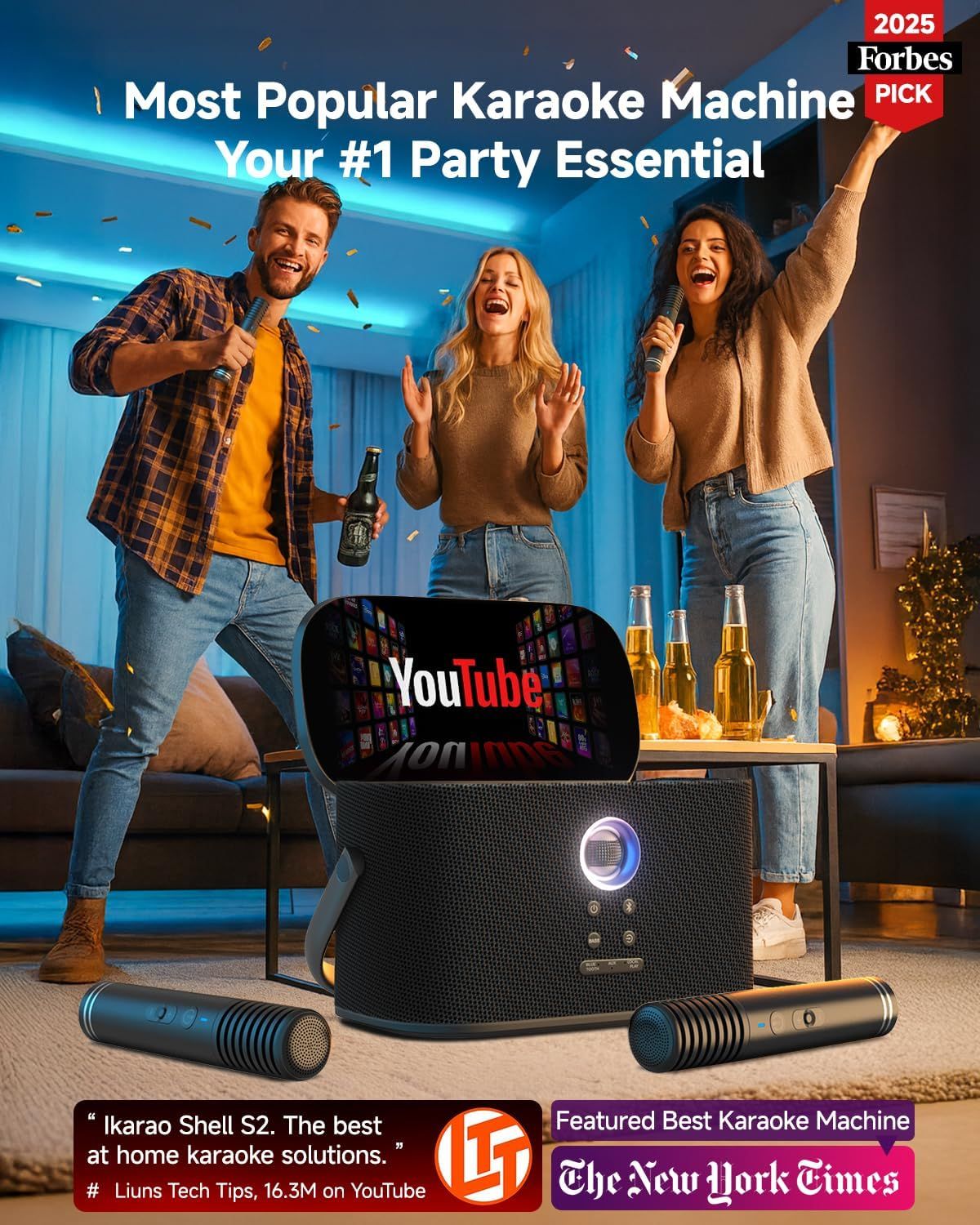 Builds social proof and credibility by featuring a positive review from a YouTube tech influencer and highlighting press recognition from Forbes and The New York Times. Establishes trust and…