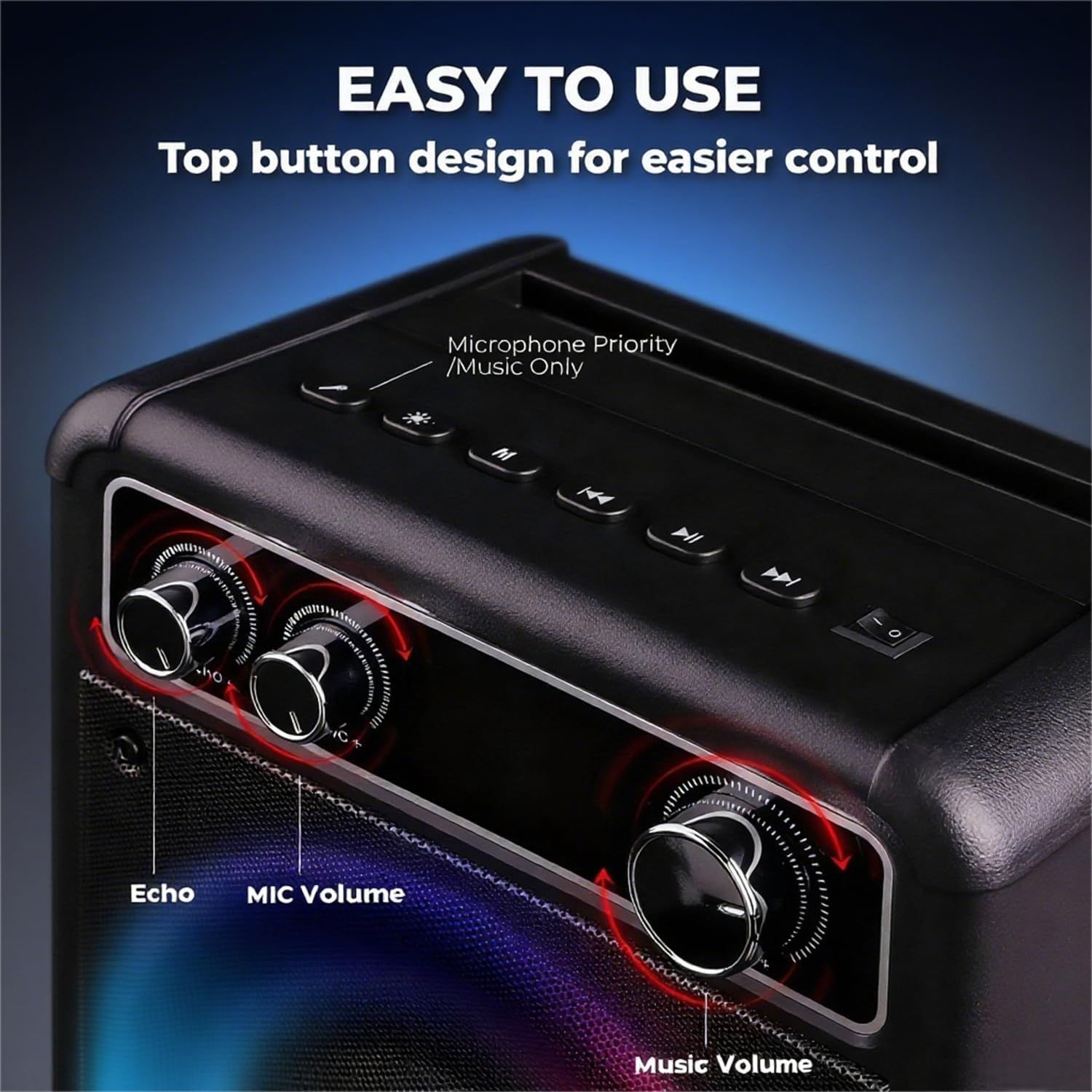 Communicates that the product features an intuitive top button design for easier control, making it simple for users to operate the device.