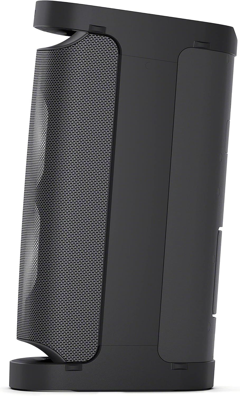 Showcases the physical design and construction of the speaker, highlighting the mesh grille and structural elements to help shoppers understand the product's build quality and design features.