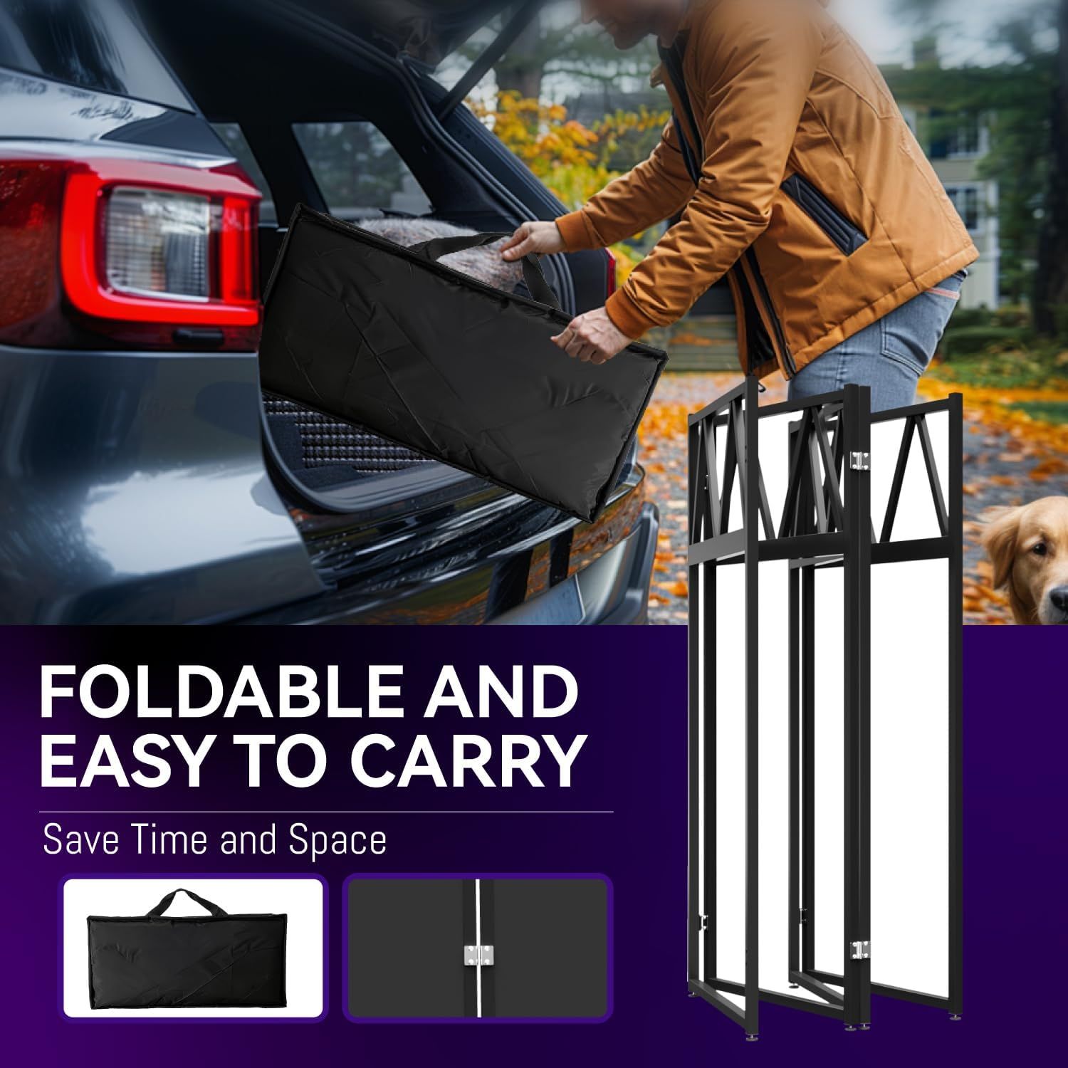 Communicates that the product is foldable and easy to carry, saving time and space for convenient storage and transport.
