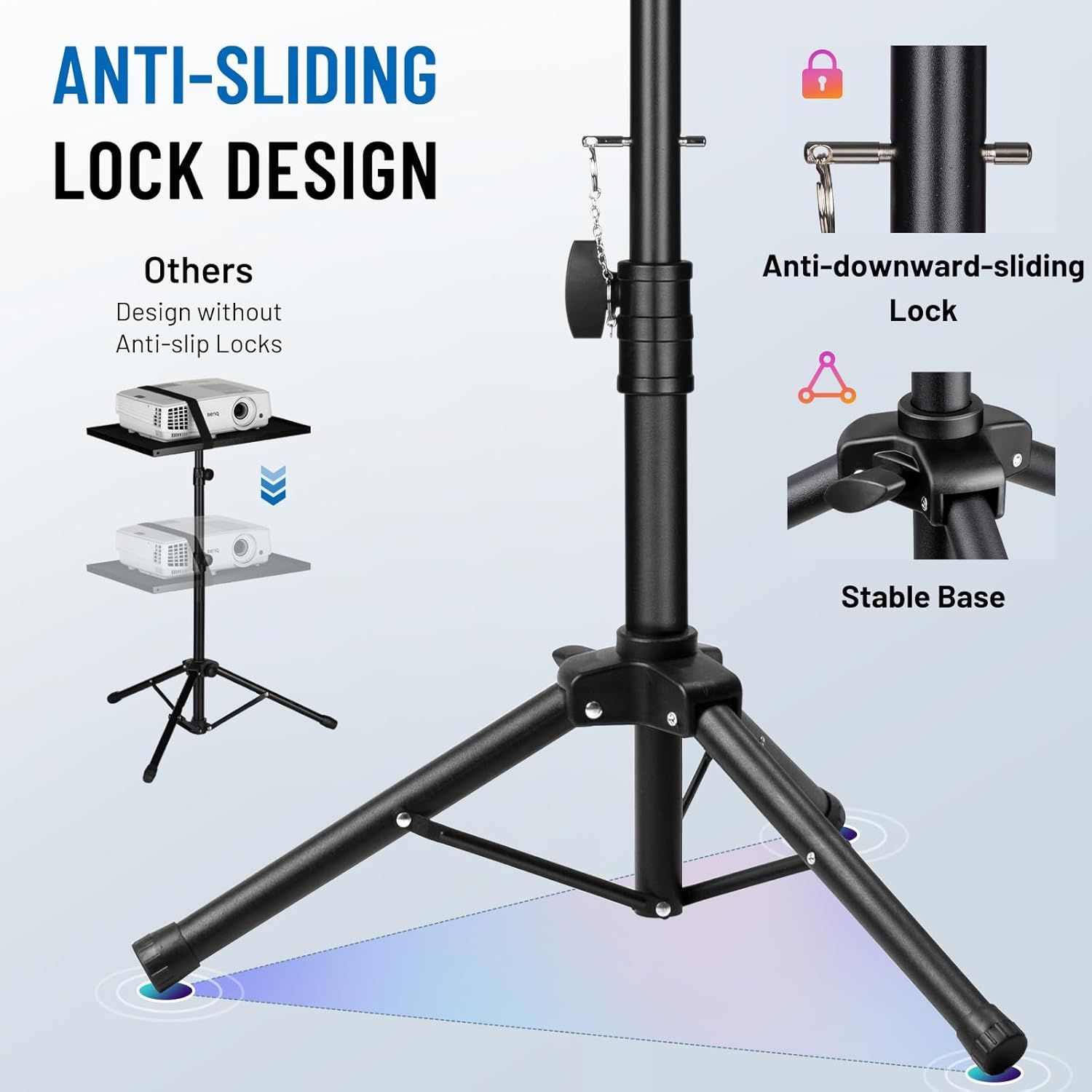 Demonstrates how this product's anti-sliding lock design is superior to competitors that lack anti-slip locks, emphasizing the stability and security features.