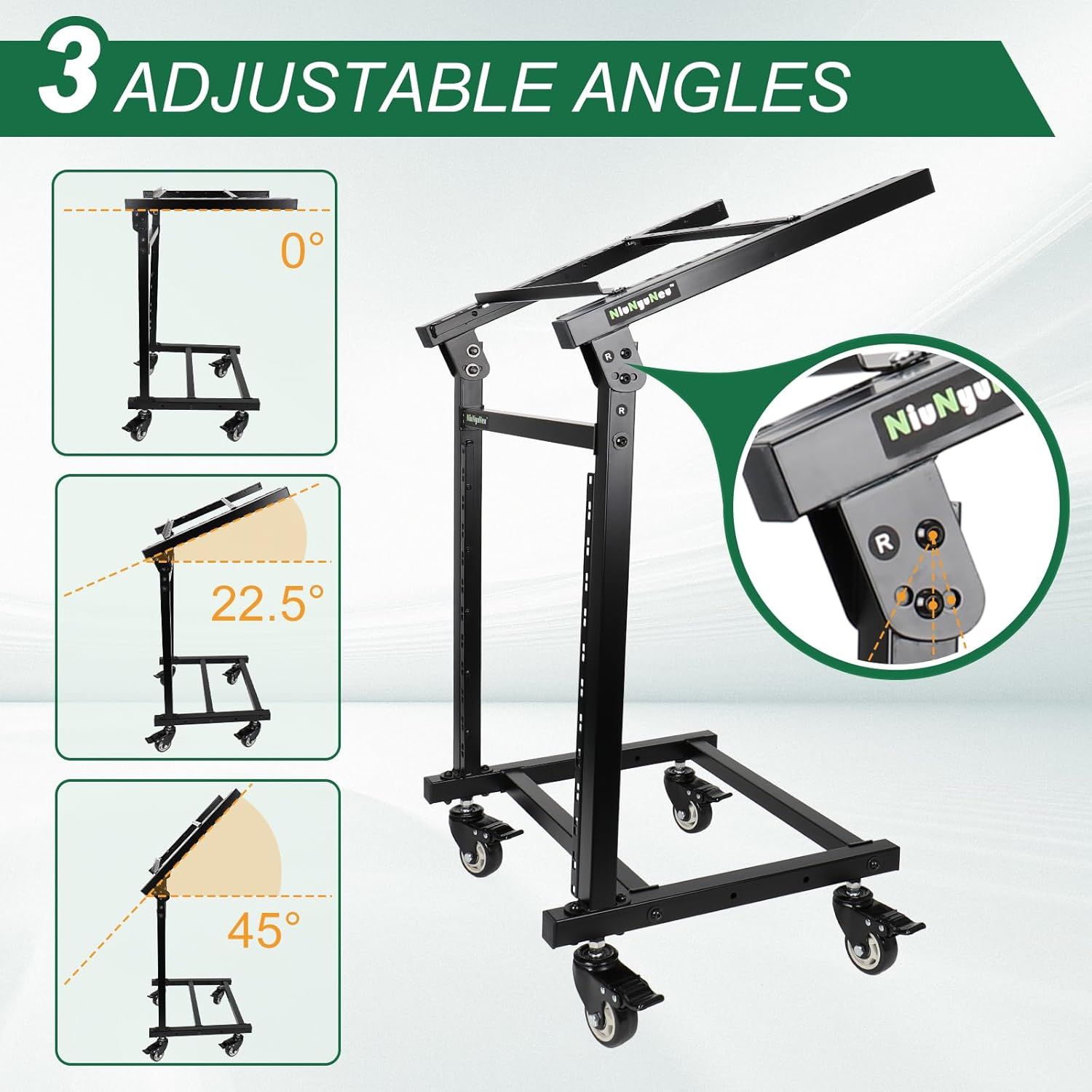 Communicates that the product can be adjusted to three different angle positions (0°, 22.5°, and 45°) to provide versatility and customization for different user needs.