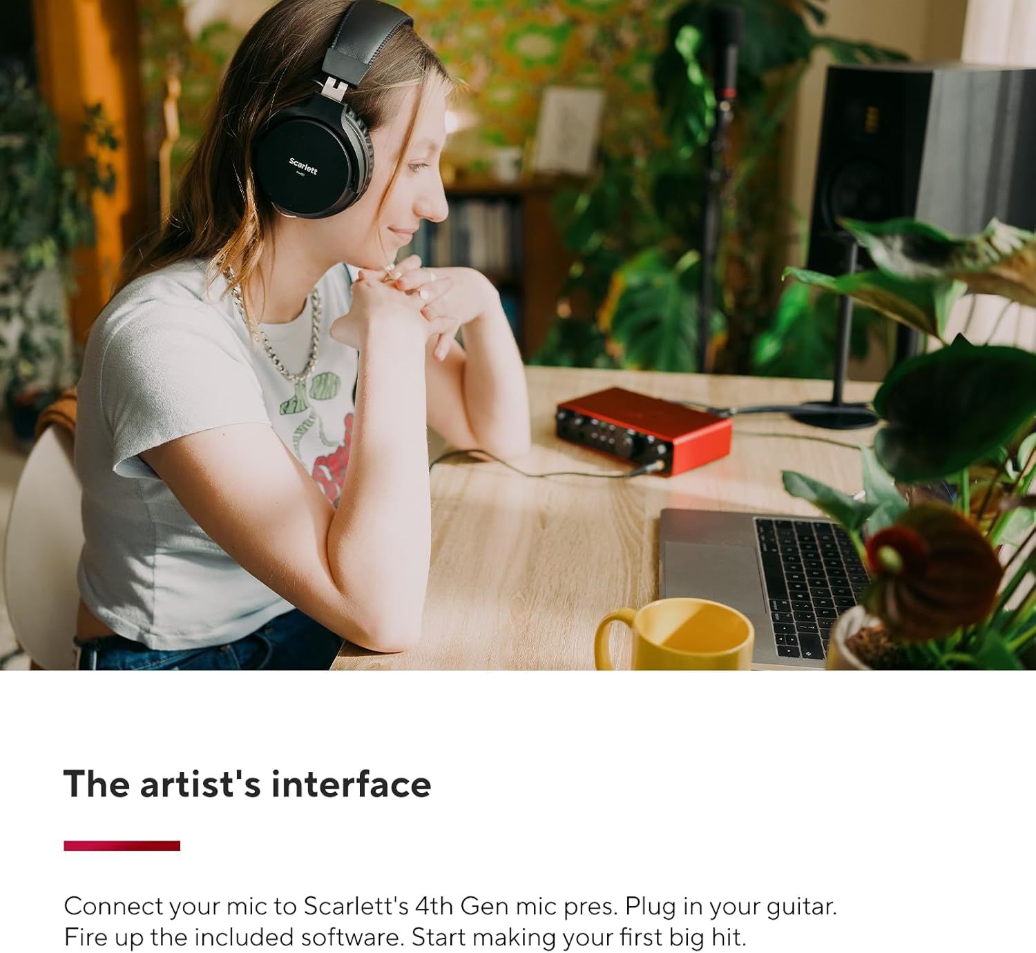 Demonstrates the product being used in a real-world home studio environment for music production and recording, showing its versatility and application for artists and musicians.