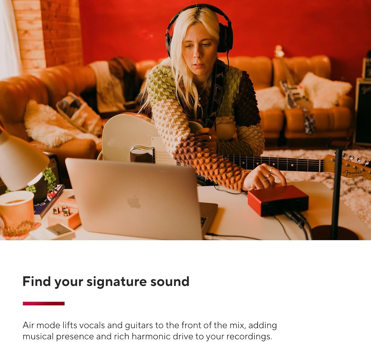 Communicates that the product features an Air Mode that enhances vocals and guitars by bringing them to the front of the mix, adding musical presence and harmonic richness to recordings.