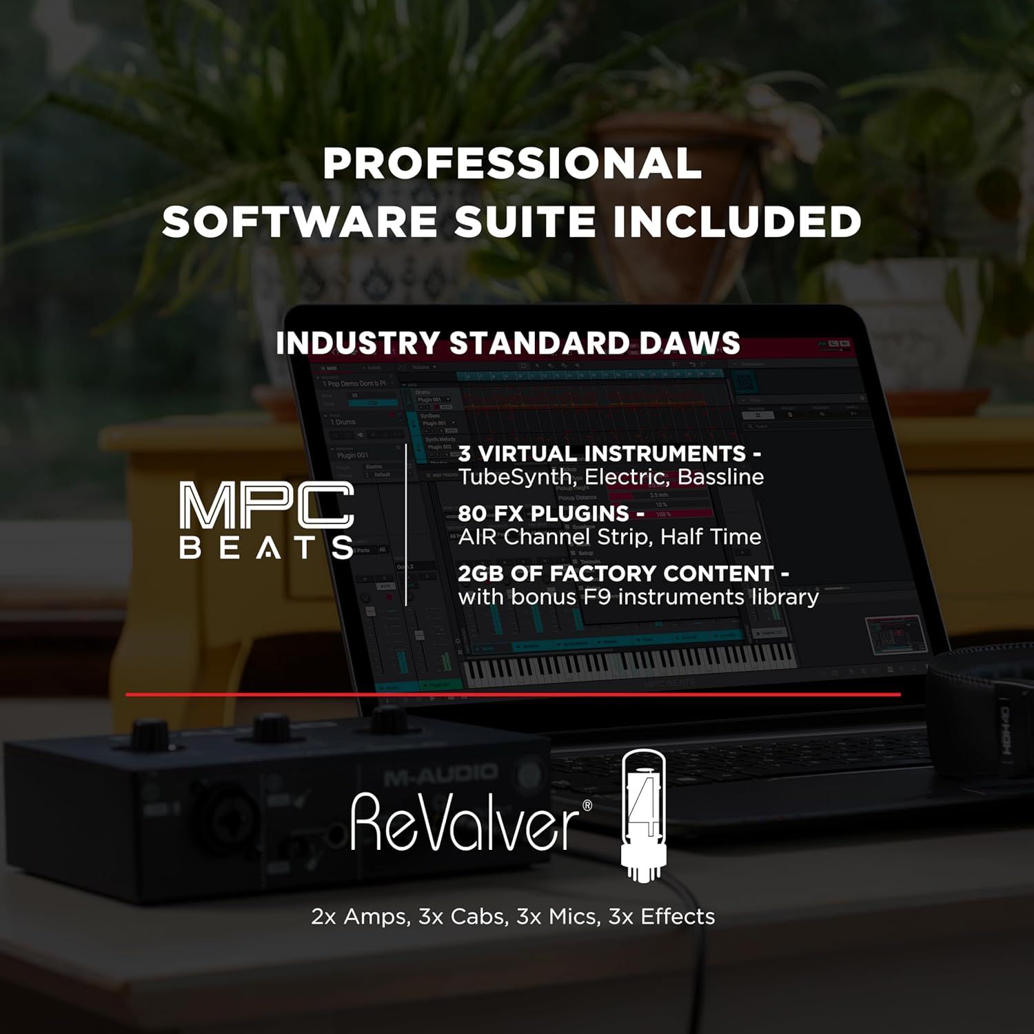 Communicates the comprehensive software bundle and digital content included with the product to demonstrate value and reassure buyers they receive professional-grade tools.
