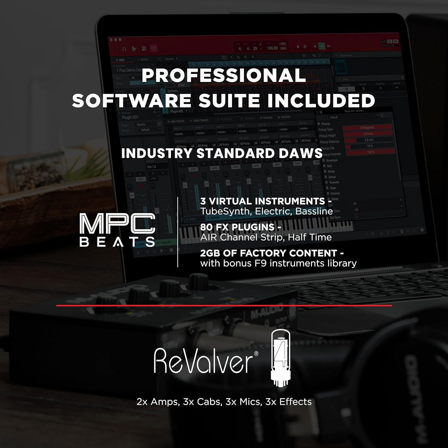 This image communicates everything included with the product purchase, highlighting the comprehensive software bundle, virtual instruments, plugins, and content library to demonstrate the complete…
