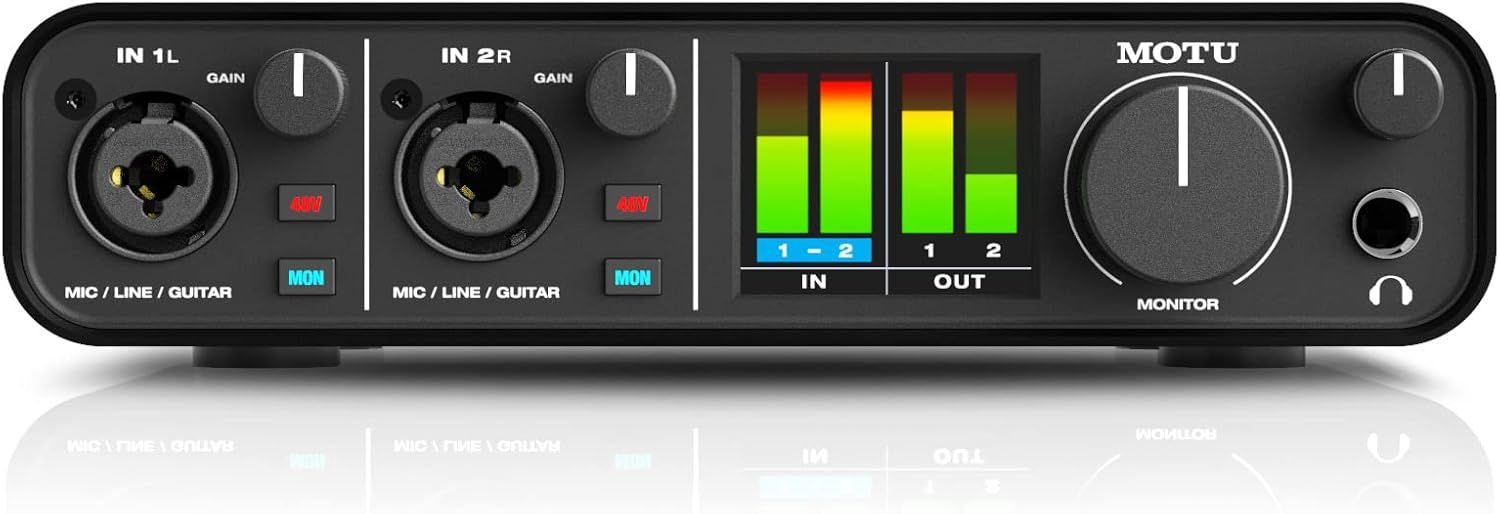 This image breaks down the audio interface by showing its key functional components including XLR/TRS inputs, gain knobs, level meters, and monitor controls to help users understand the product's…