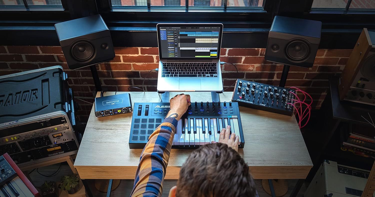 Shows the product being used in a real-world music production setting to help shoppers visualize how it fits into their creative workflow and studio setup.