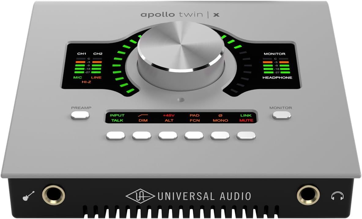 Shows the detailed control panel and interface of the audio device, highlighting the various buttons, knobs, meters, and connection ports to help shoppers understand the product's functionality and…
