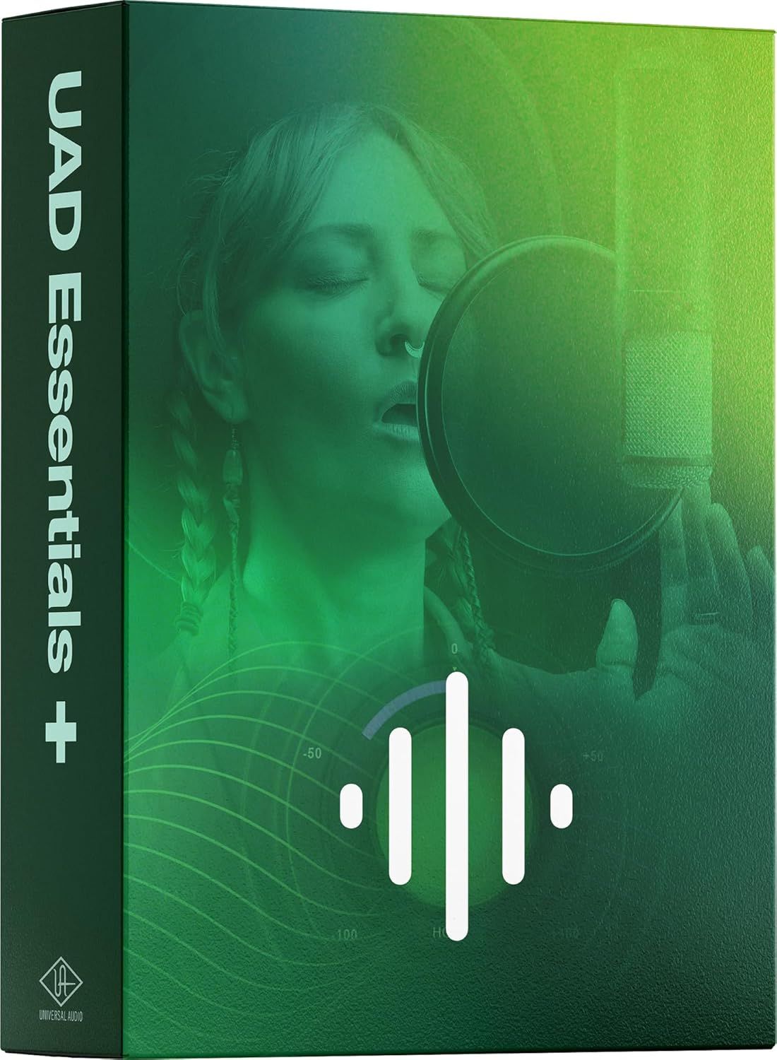 Shows the product in a real-world studio recording context with a person using a professional microphone, helping shoppers visualize the product in use.