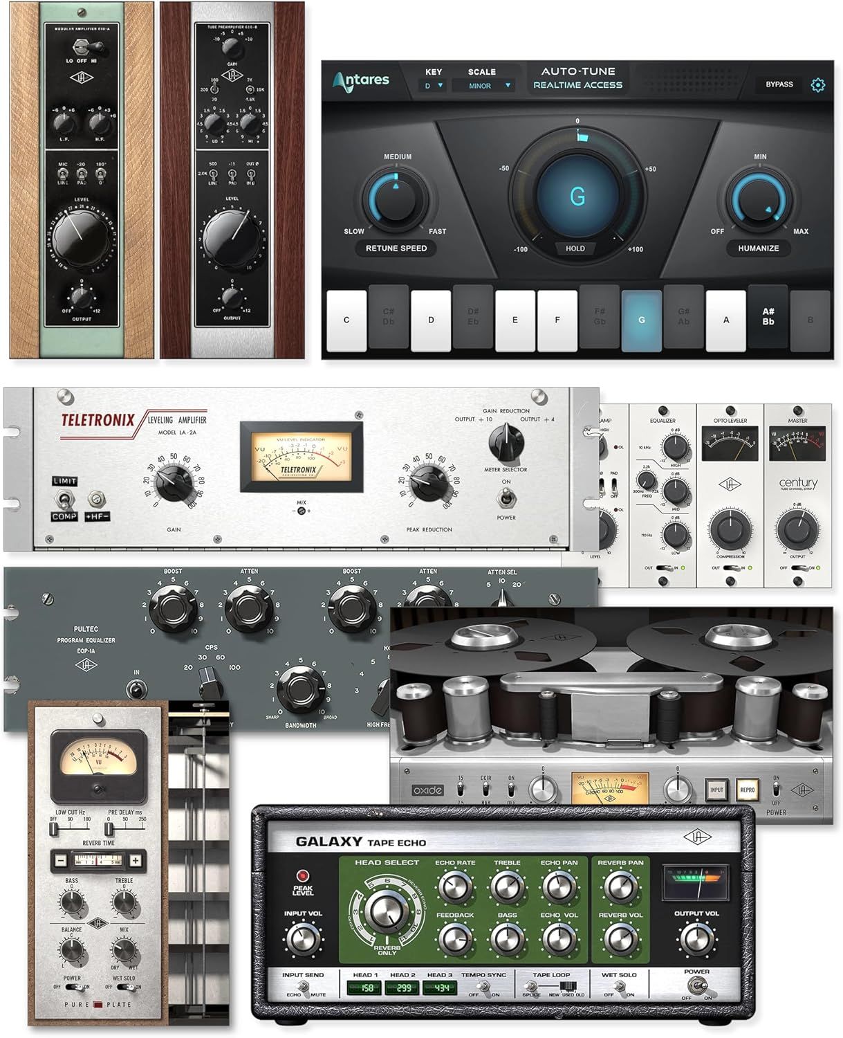 Shows the complete collection of audio plugins and processing units included in the bundle, helping shoppers understand the full value and variety of tools they will receive.