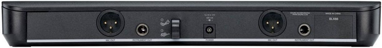 Shows the back panel of the audio device with all input and output ports labeled, helping customers understand connectivity options and technical specifications.