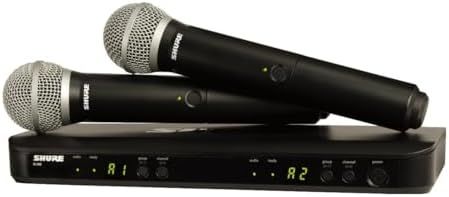 Shows the customer everything included in the package: two wireless microphones and the receiver base unit, helping them understand the complete system they will receive.