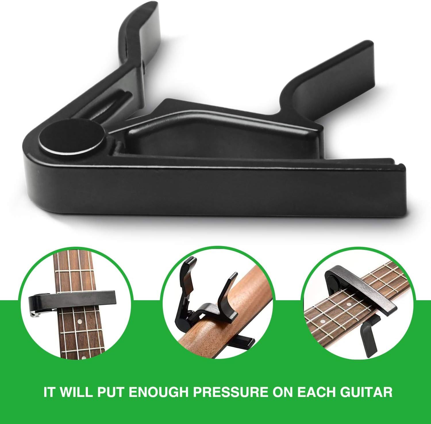 Demonstrates that the guitar capo applies sufficient pressure across all strings to ensure proper sound quality and performance.