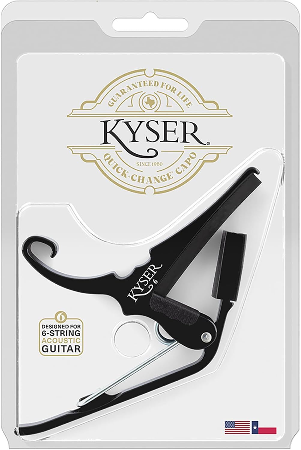Communicates that this guitar capo is specifically designed for and compatible with 6-string acoustic guitars, helping shoppers confirm it will work with their instrument.