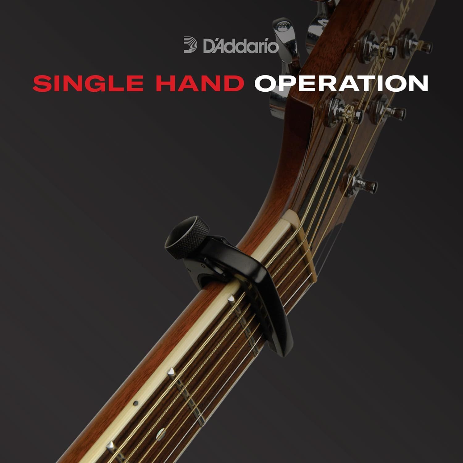 Communicates that the guitar capo can be easily operated with just one hand, making it convenient for musicians to quickly change positions during play.