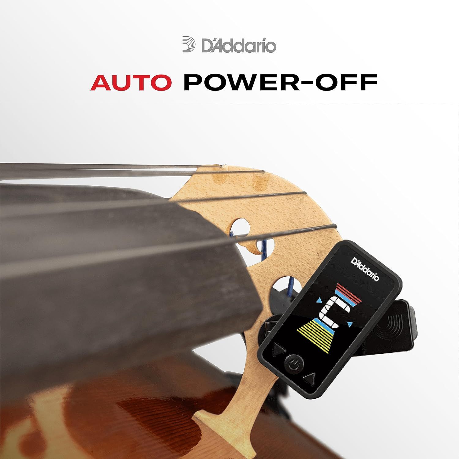 Communicates that the tuner has an automatic power-off feature to save battery life and provide convenience to musicians.