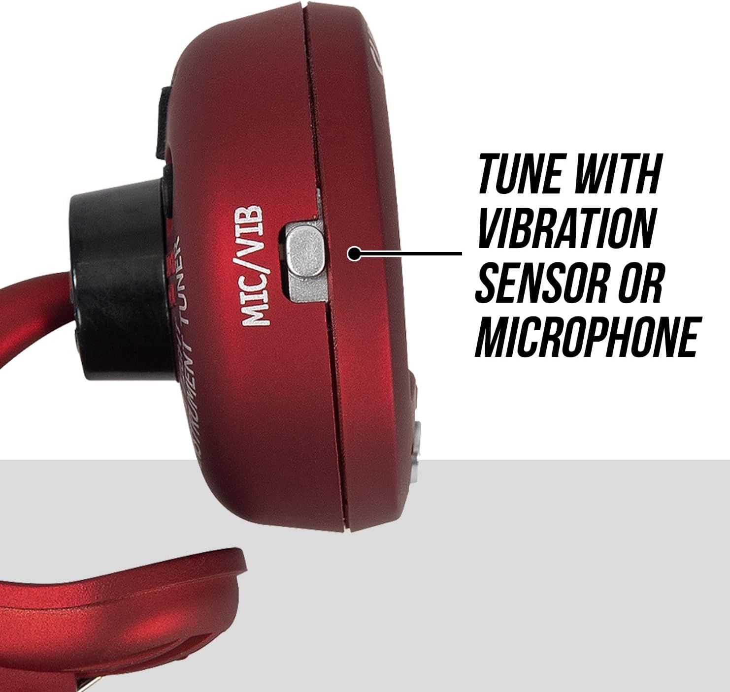 Highlights the vibration sensor or microphone feature that allows users to tune the product, emphasizing its advanced functionality and customization capability.