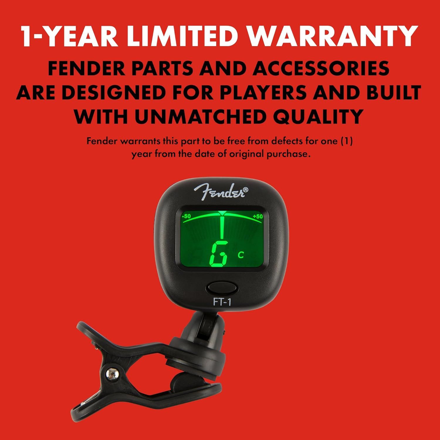 Communicates the warranty coverage to build trust and reassure shoppers that the Fender product is backed by quality assurance for one year from purchase.
