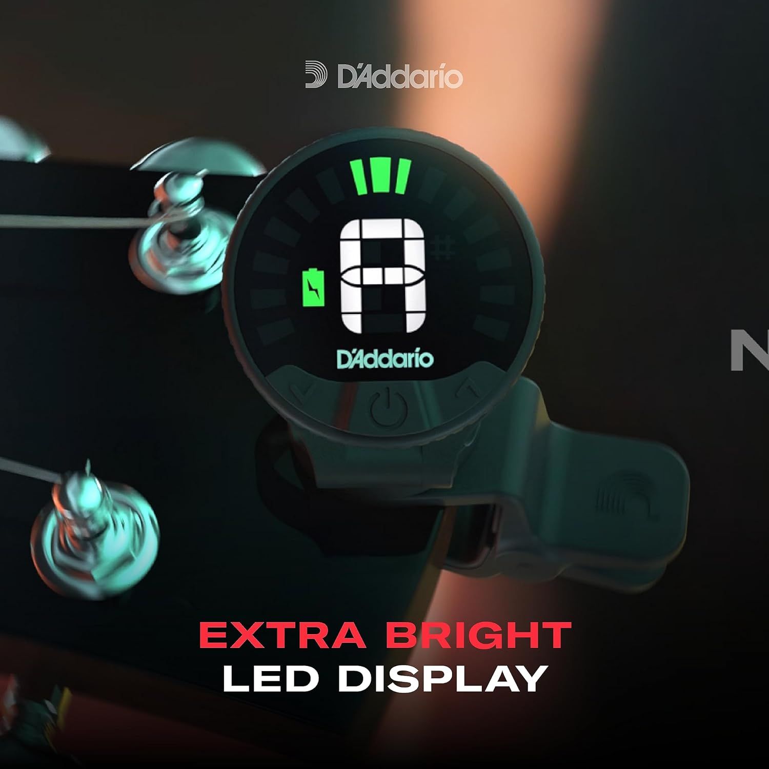 Highlights the tuner's extra bright LED display feature to reassure musicians they can easily see tuning information in any lighting condition.