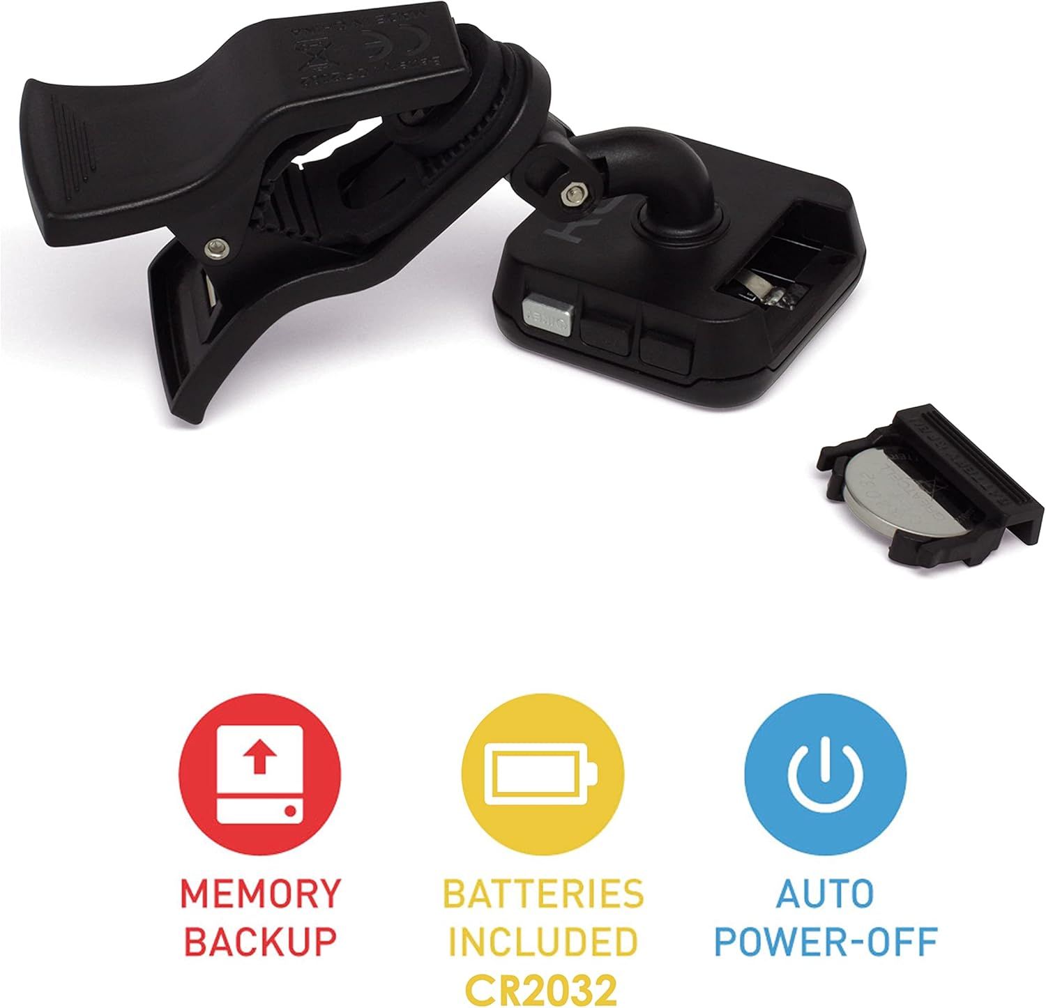 Communicates three key product features to reassure shoppers about data protection, convenience of included batteries, and energy-saving functionality.