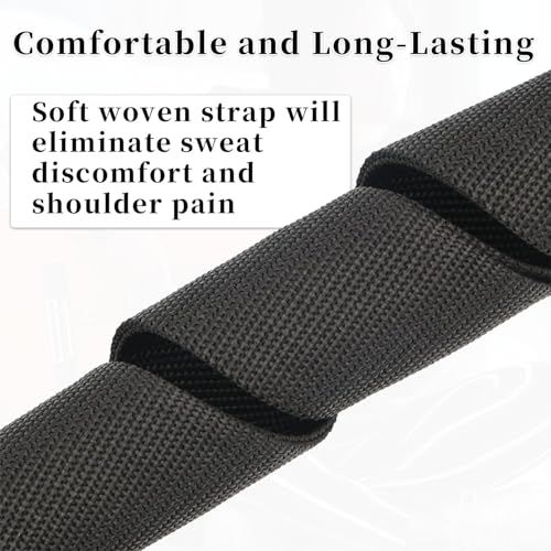 Highlights the soft woven strap material that eliminates sweat discomfort and shoulder pain, reassuring shoppers about comfort during extended use.