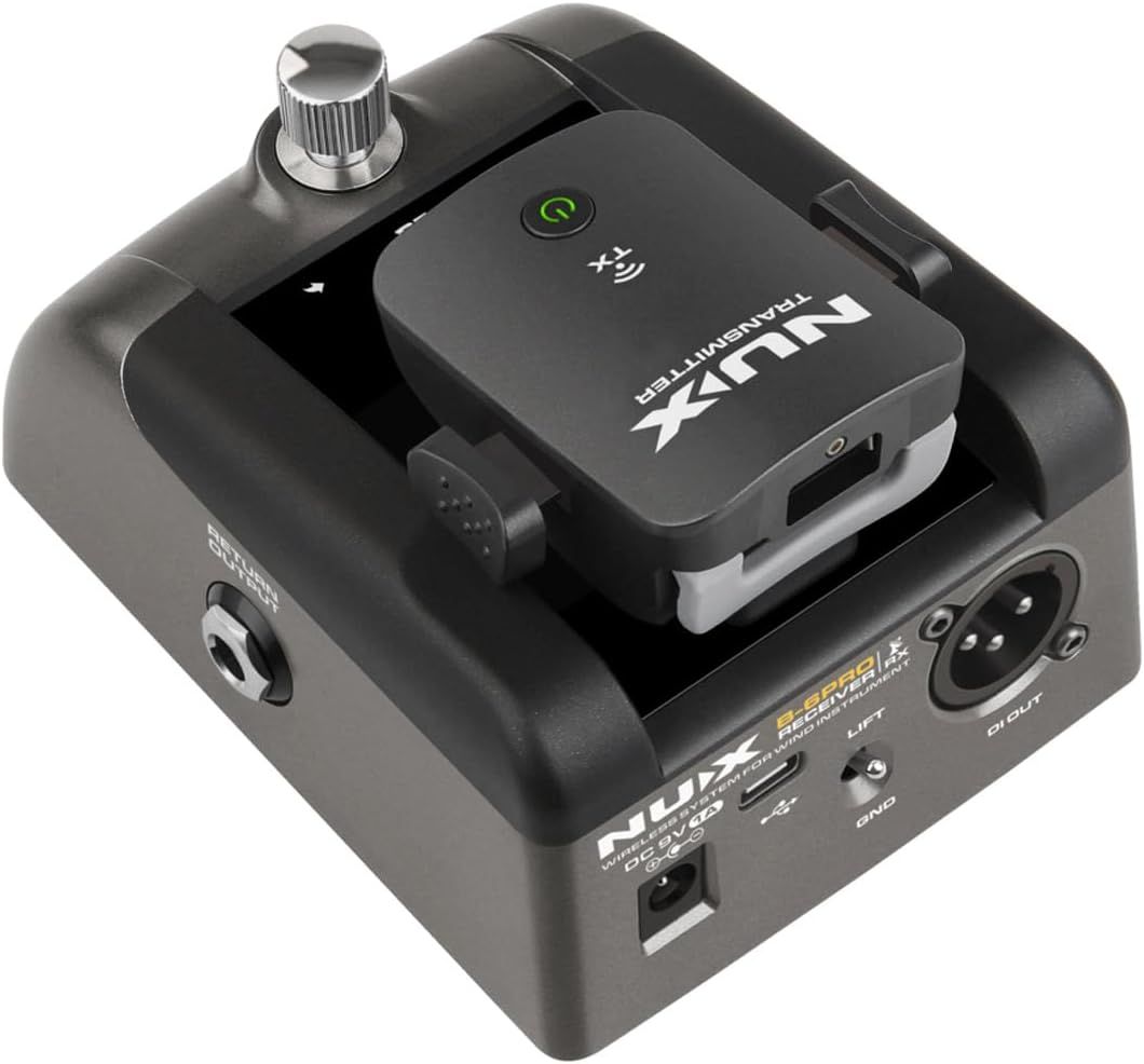 Shows the physical components and layout of the audio transmitter device, highlighting the wireless module, control knob, and various input/output ports to help shoppers understand the product…