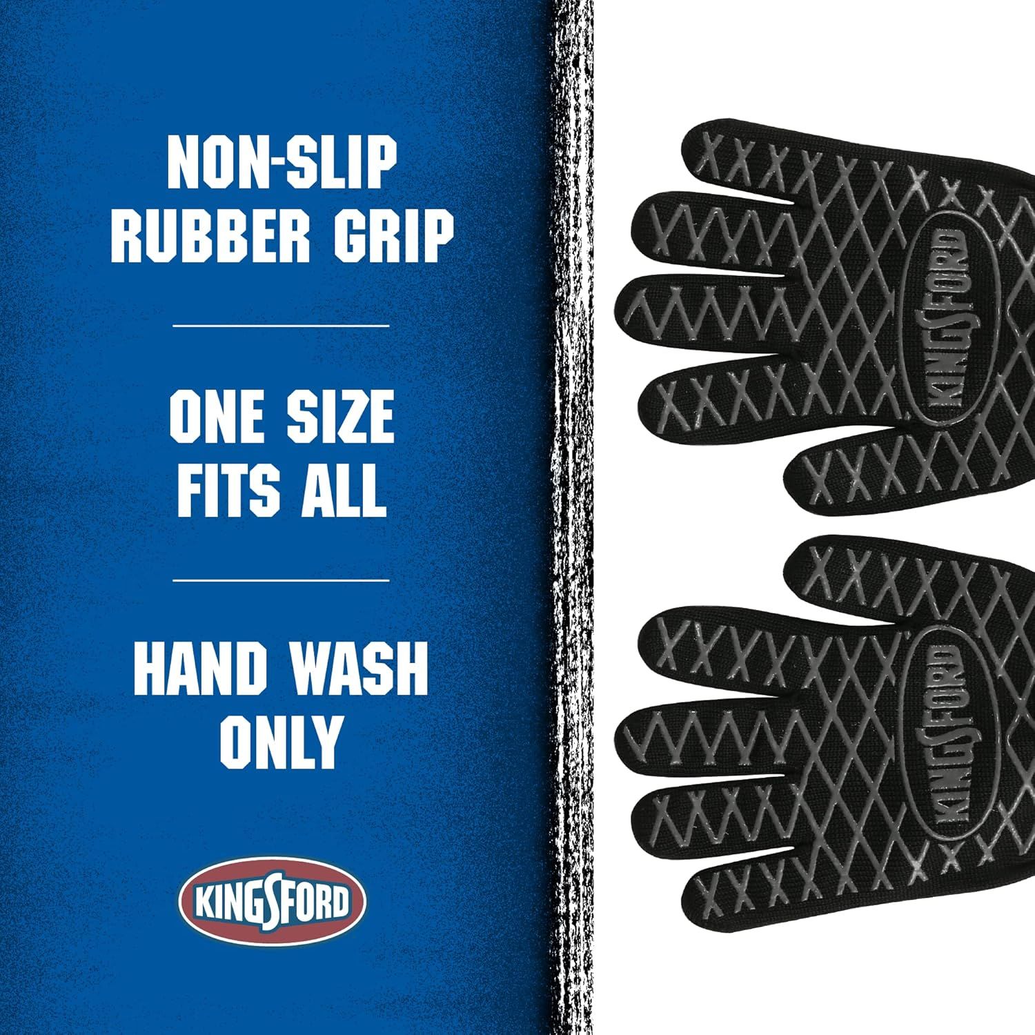 Communicates three key product features: the non-slip rubber grip for safety, universal sizing for convenience, and care instructions to help shoppers understand the product's benefits and…